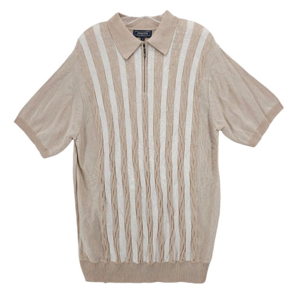 PELETTI Vintage Beige/Golden 1/4 Zip Men's Polo Shirt Size: XL